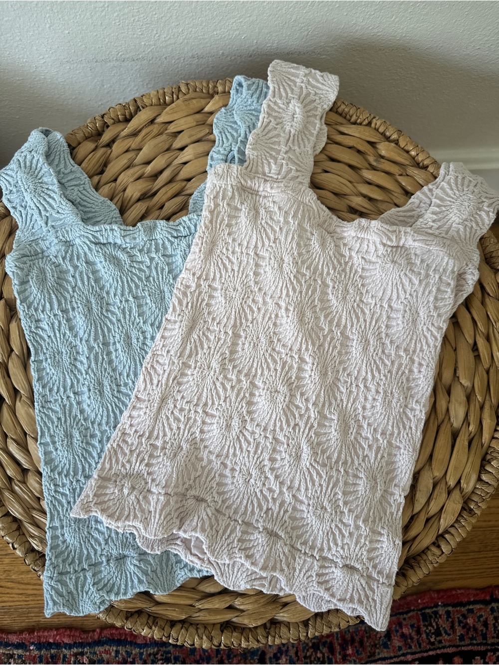 Free People Crinkled Tank Tops - Light Blue and Cream